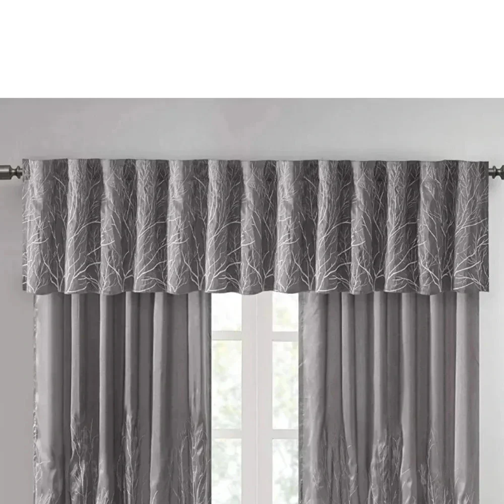 Madison Park 1 Window Valance Embroidered Gray New